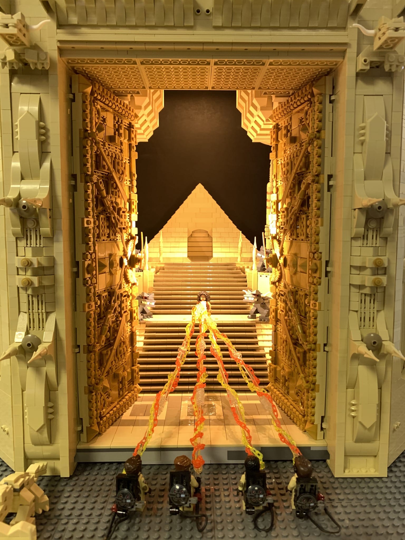 Lego diorama of Ghostbusters scene with intricate details.